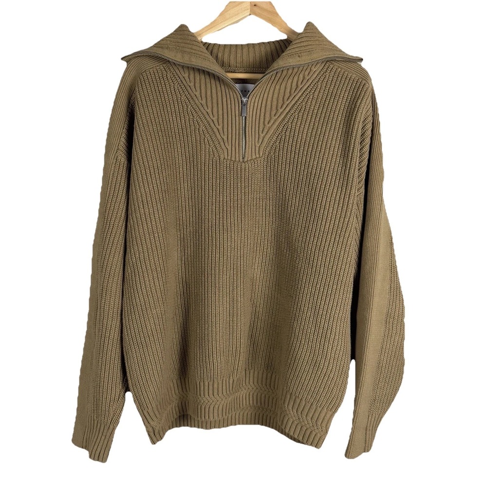 TOPMAN Hester Ribbed Knit Sweather Half Zip Mens Size Large High Collar Pullover - Picture 15 of 16